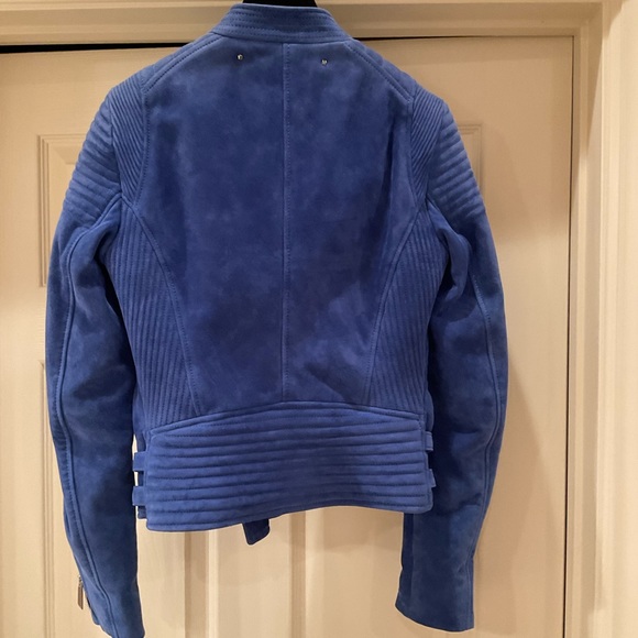 BARBARA BUI BLUE SUEDE MOTO JACKET SILVER HARDWARE SIZE 38 WORN A FEW TIMES - Picture 2 of 6
